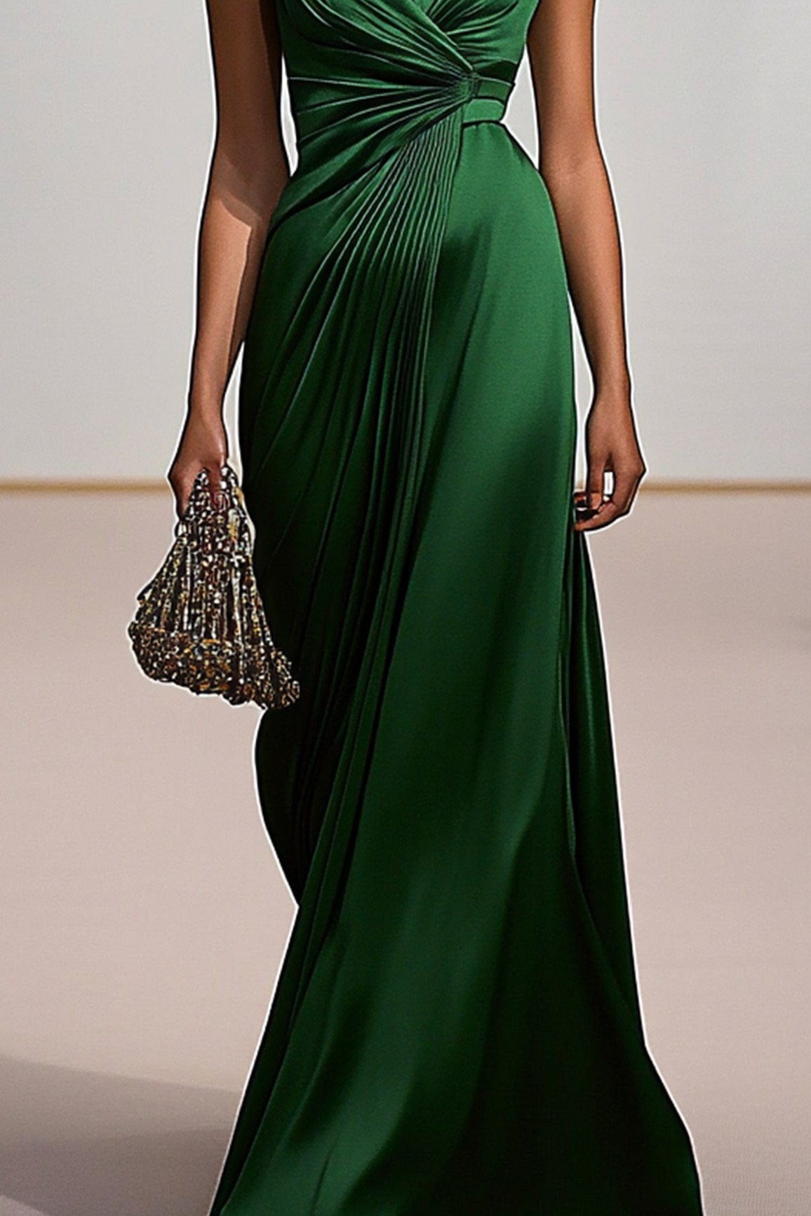 Deep V Formal Dress Green Pleating Maxi Dress Mother of the Bride Dress