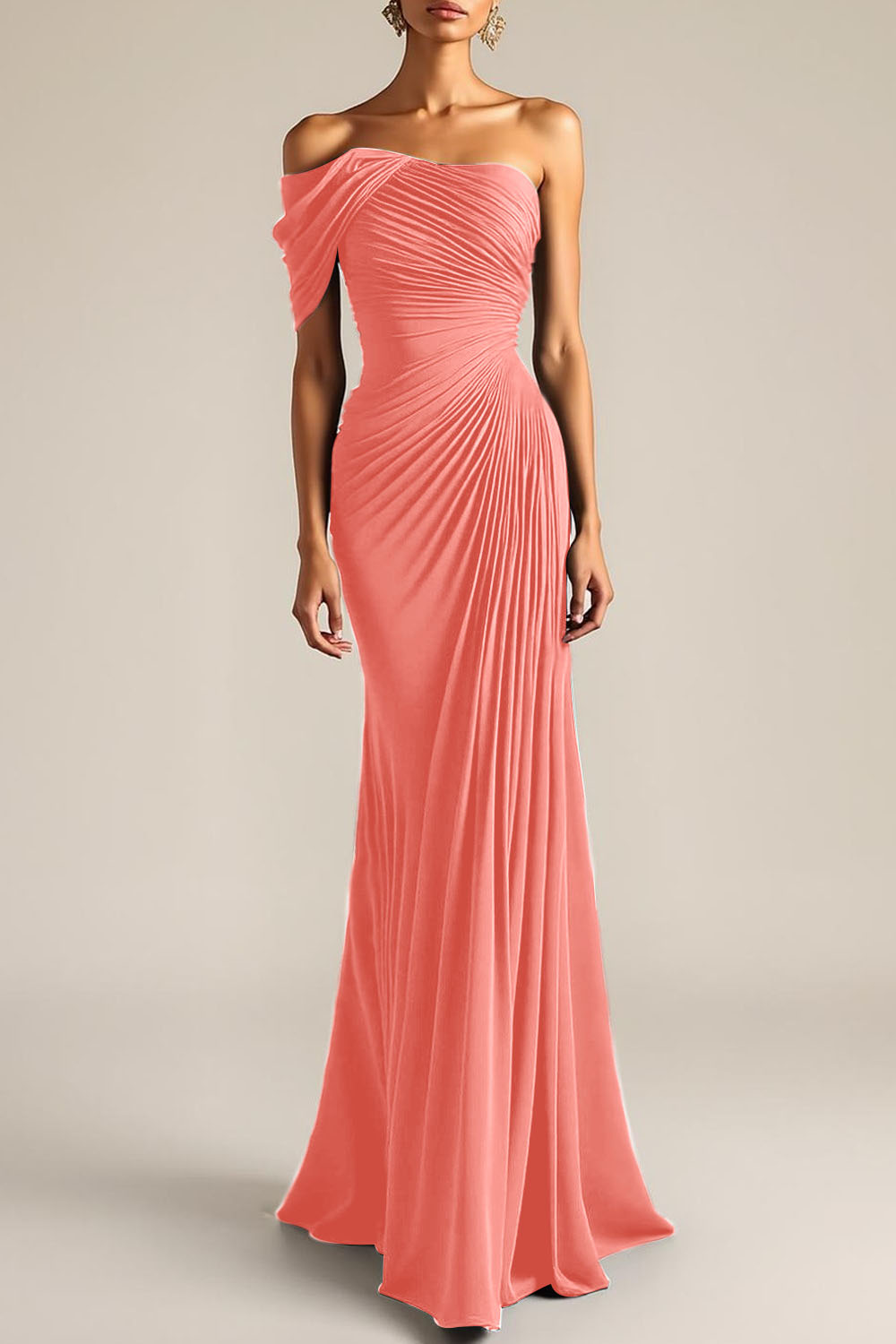 Evening Formal Dress Peacock Blue Sheath One Shoulder Maxi Dress