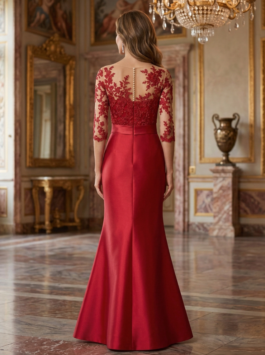 Solid Color Lace Patchwork Satin Fishtail Maxi Dress