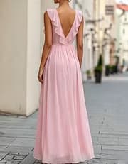Blush Sleeveless Ruffled V-Neck Maxi Dress