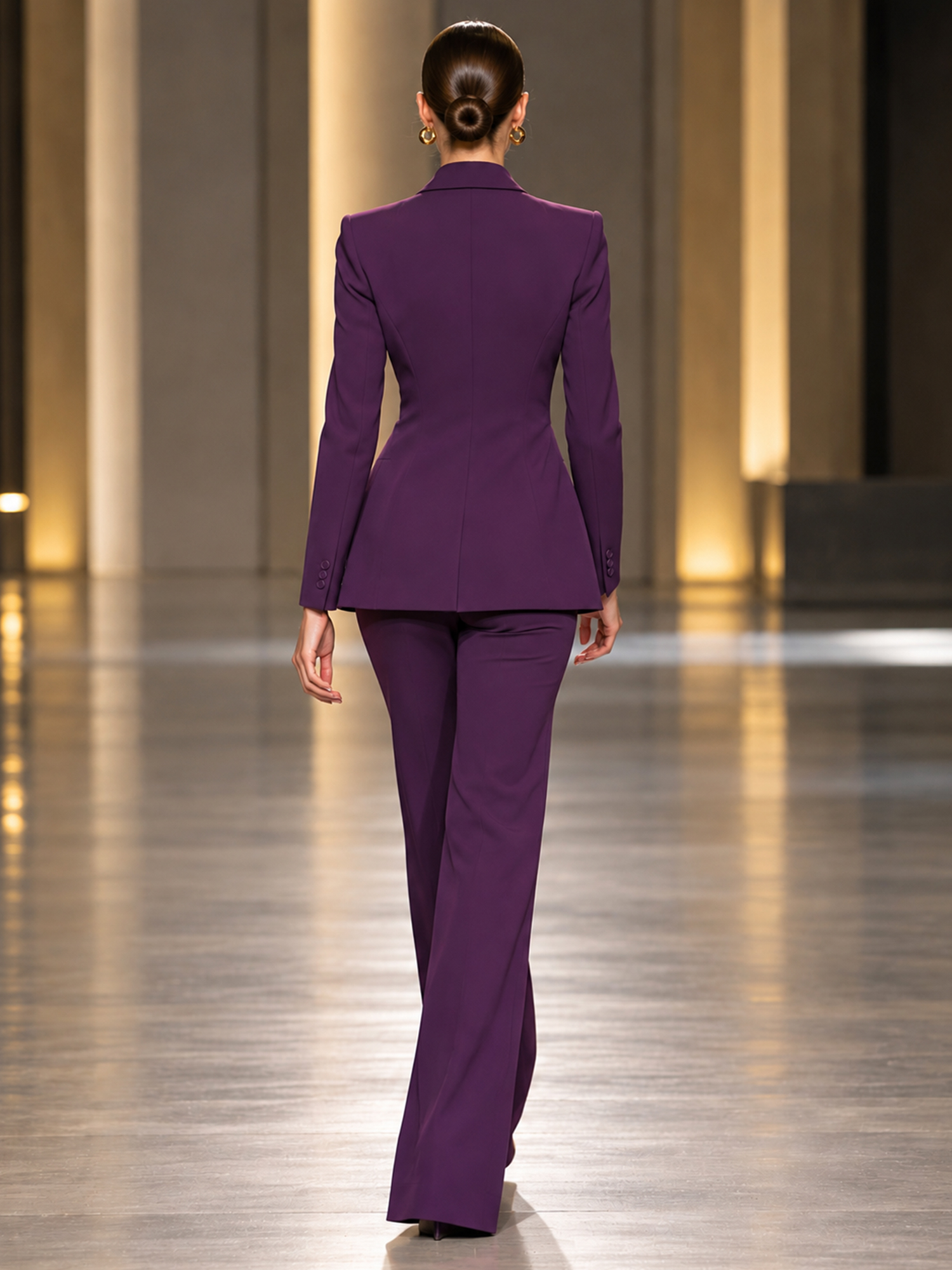 Plum Deep V Blazer Wide Leg Pants Suit Set
