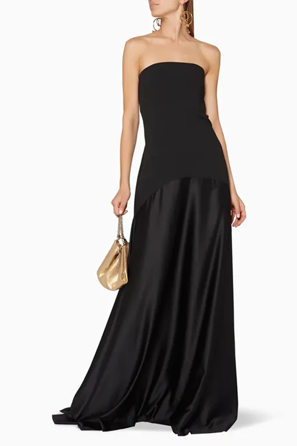 Wedding Guest Dress Black Bandeau Off-shoulder Sleeveless Draped Maxi Dress