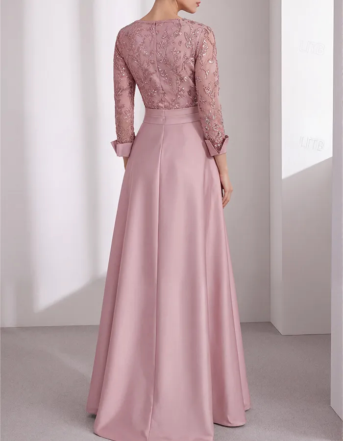 Pink Satin & Sequin V-Neck 3D Floral Maxi Dress