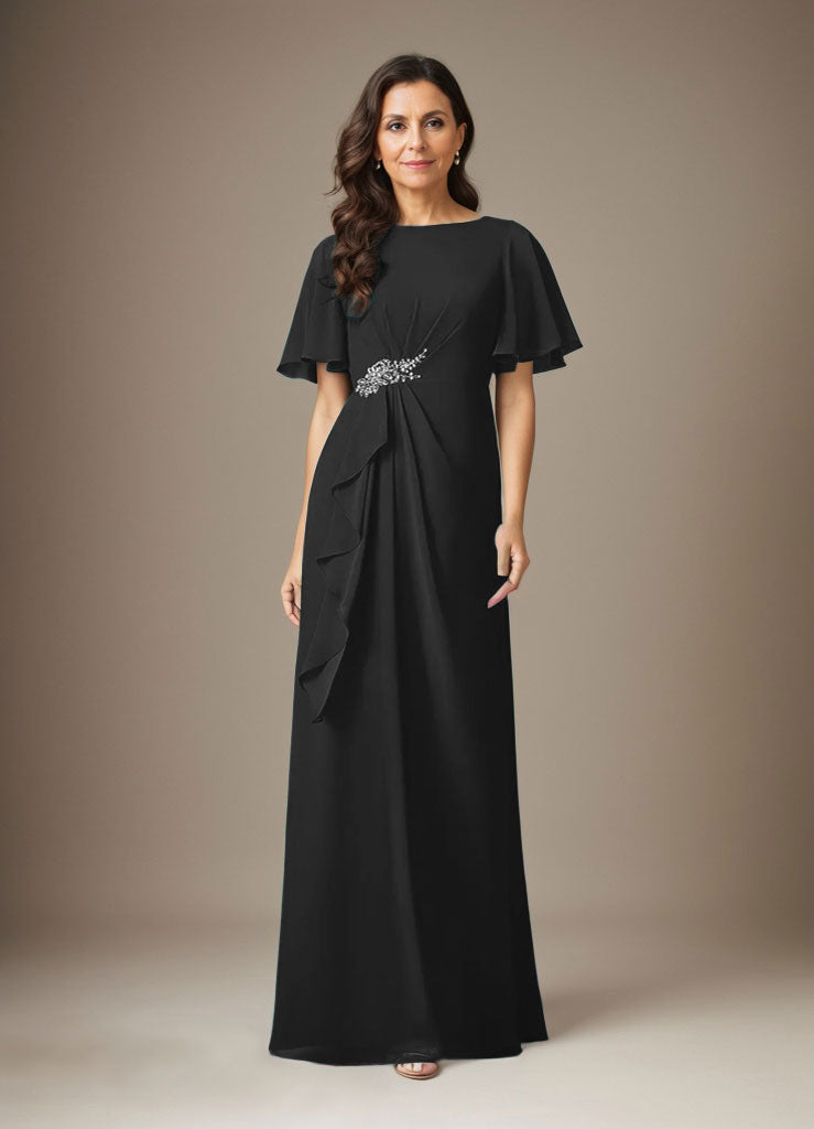 Dark Navy Sheath Beaded Chiffon Dress
