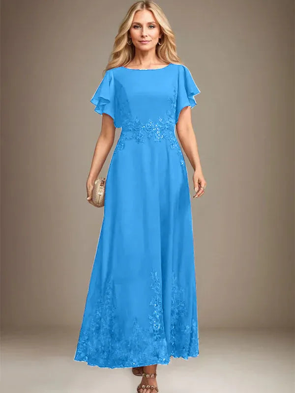 A-line Scoop Ankle-Length Lace Chiffon Mother of the Bride Dress With Sequins