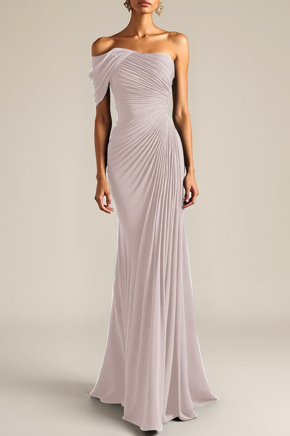 Evening Formal Dress Peacock Blue Sheath One Shoulder Maxi Dress