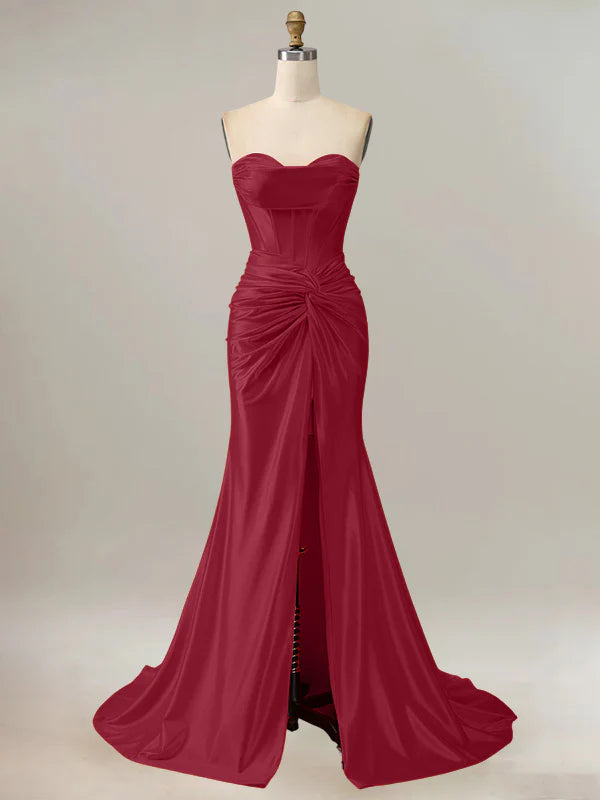 Royal Blue Mermaid Strapless Sweetheart Corset Long Prom Dress with Slit