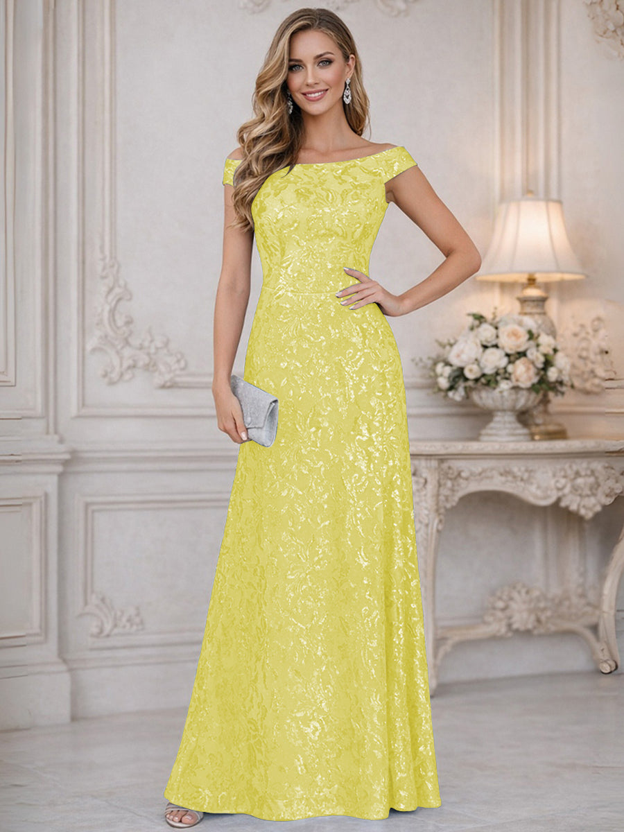 A-Line Off Shoulder Floor-Length Mother of the Bride Dresses with Sequins