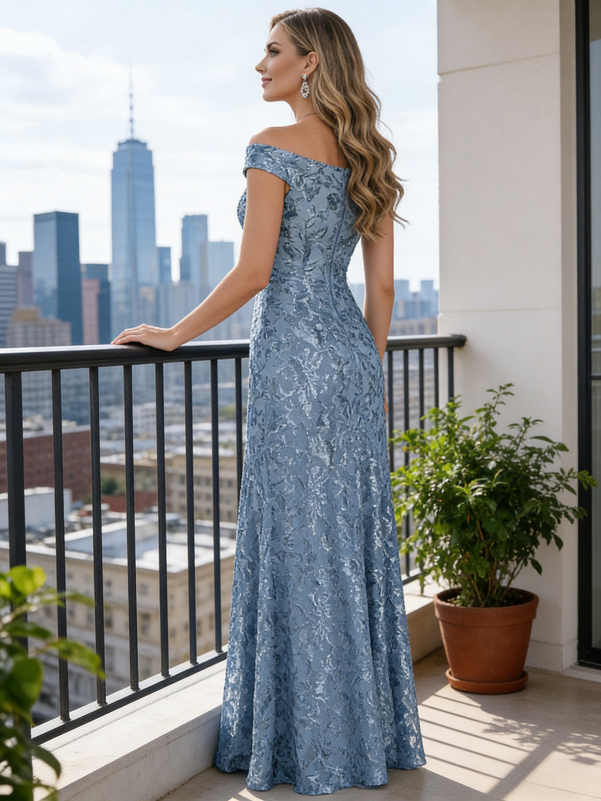 A-Line Off Shoulder Floor-Length Mother of the Bride Dresses with Sequins