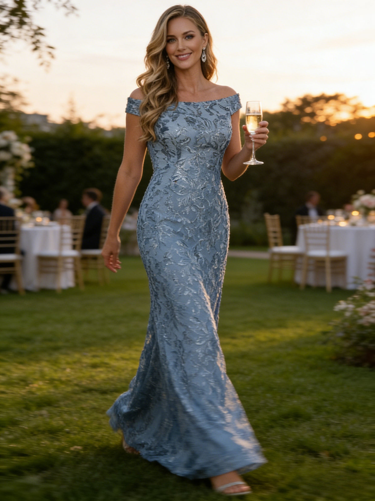 A-Line Off Shoulder Floor-Length Mother of the Bride Dresses with Sequins