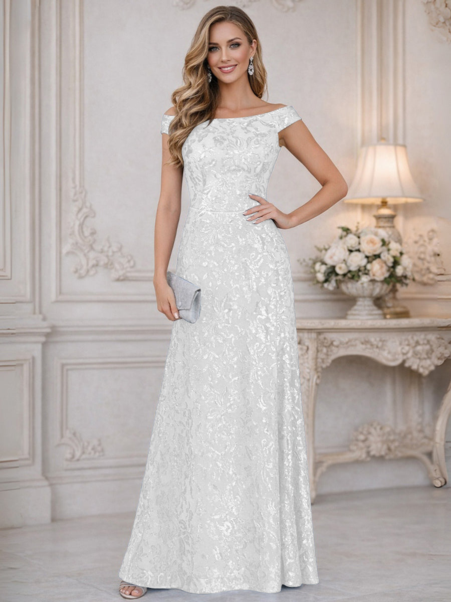 A-Line Off Shoulder Floor-Length Mother of the Bride Dresses with Sequins