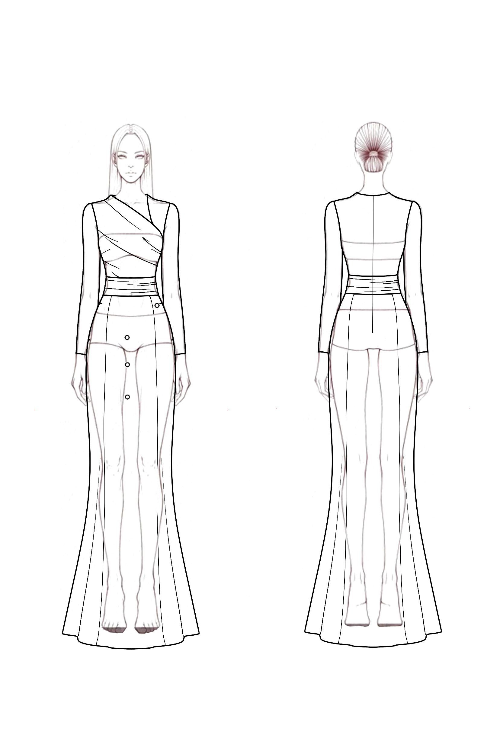 Evening Formal Elegant Dress Black White Long Sleeve Maxi Dress