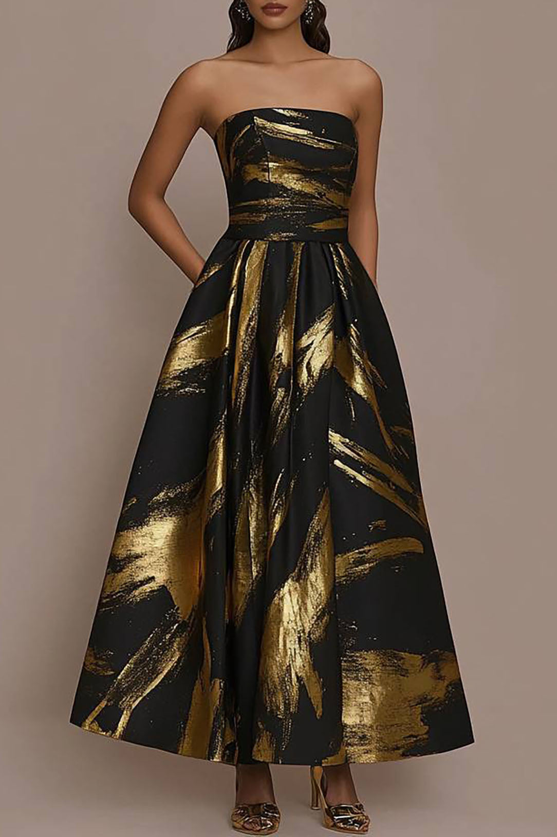 Prom Black Gold Dress Off Shoulder Bandeau Maxi Dress