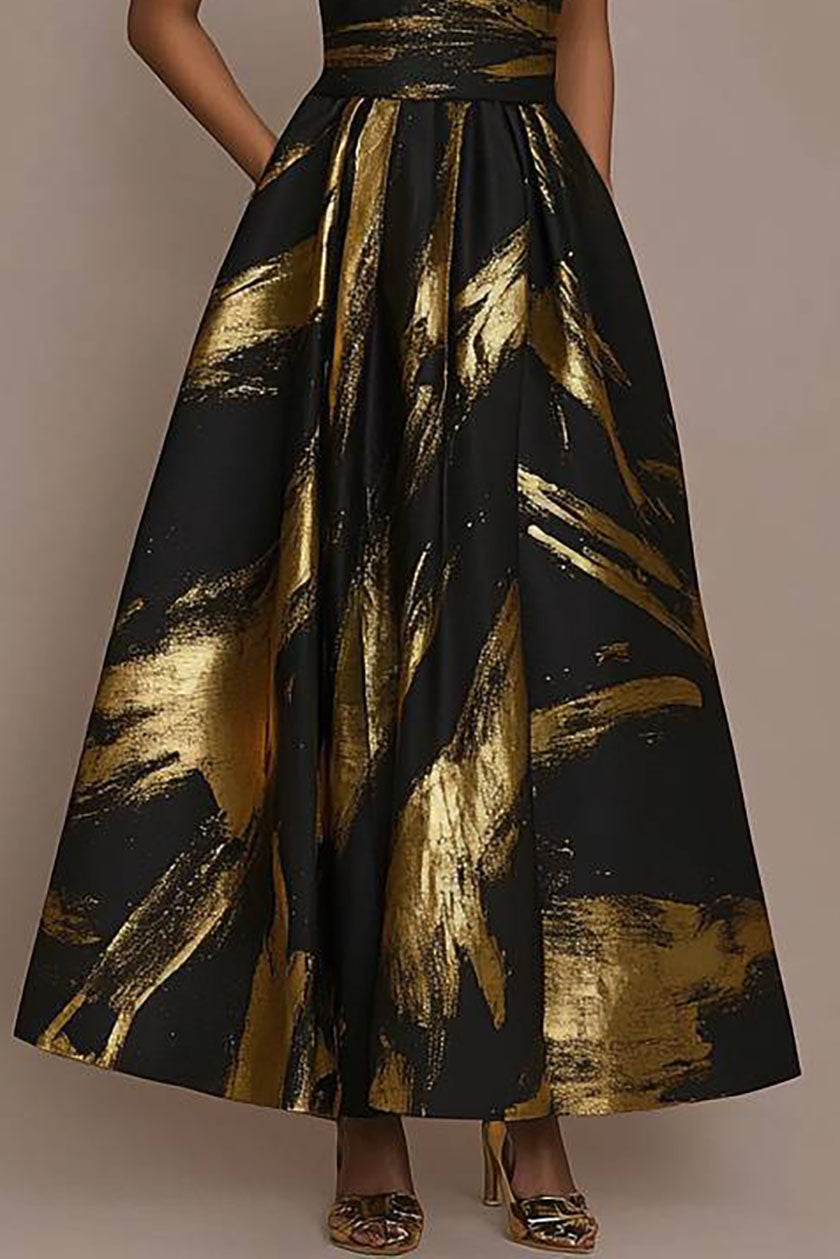 Prom Black Gold Dress Off Shoulder Bandeau Maxi Dress