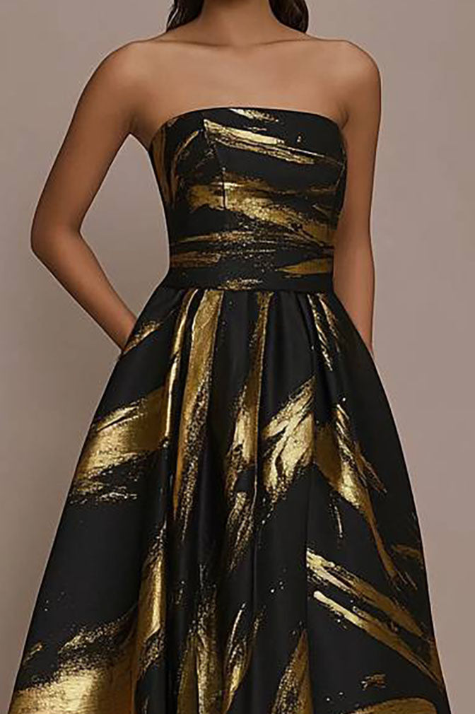 Prom Black Gold Dress Off Shoulder Bandeau Maxi Dress