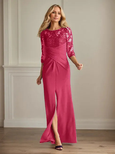 Plum Sheath Lace Stretch Crepe Mother of the Bride Dress