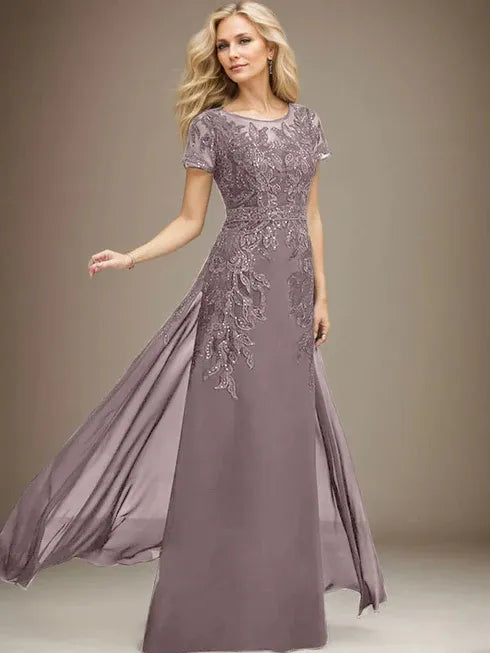 Sheath/Column Scoop Illusion Floor-Length Lace Chiffon Mother of the Bride Dress With Sequins