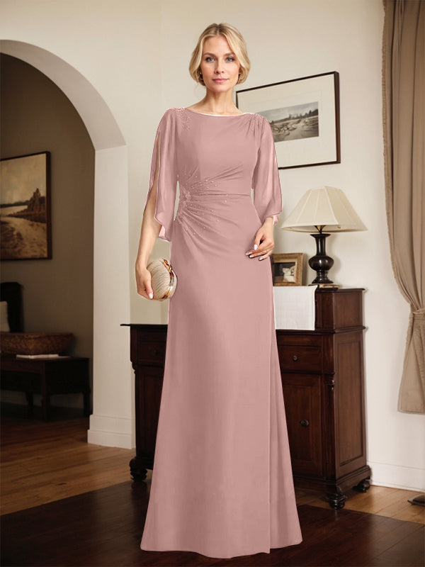Sheath/Column Scoop Floor-Length Chiffon Mother of the Bride Dress With Pleated Beading