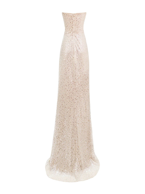 Evening Dress Off the Shoulder	Sequins Sleeveless Ruffles High Slit