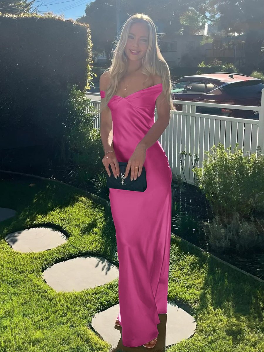 Aqua Mermaid Off The Shoulder Sheath Satin Long Prom Dress