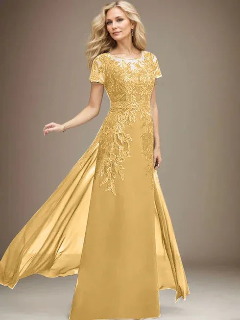 Sheath/Column Scoop Illusion Floor-Length Lace Chiffon Mother of the Bride Dress With Sequins