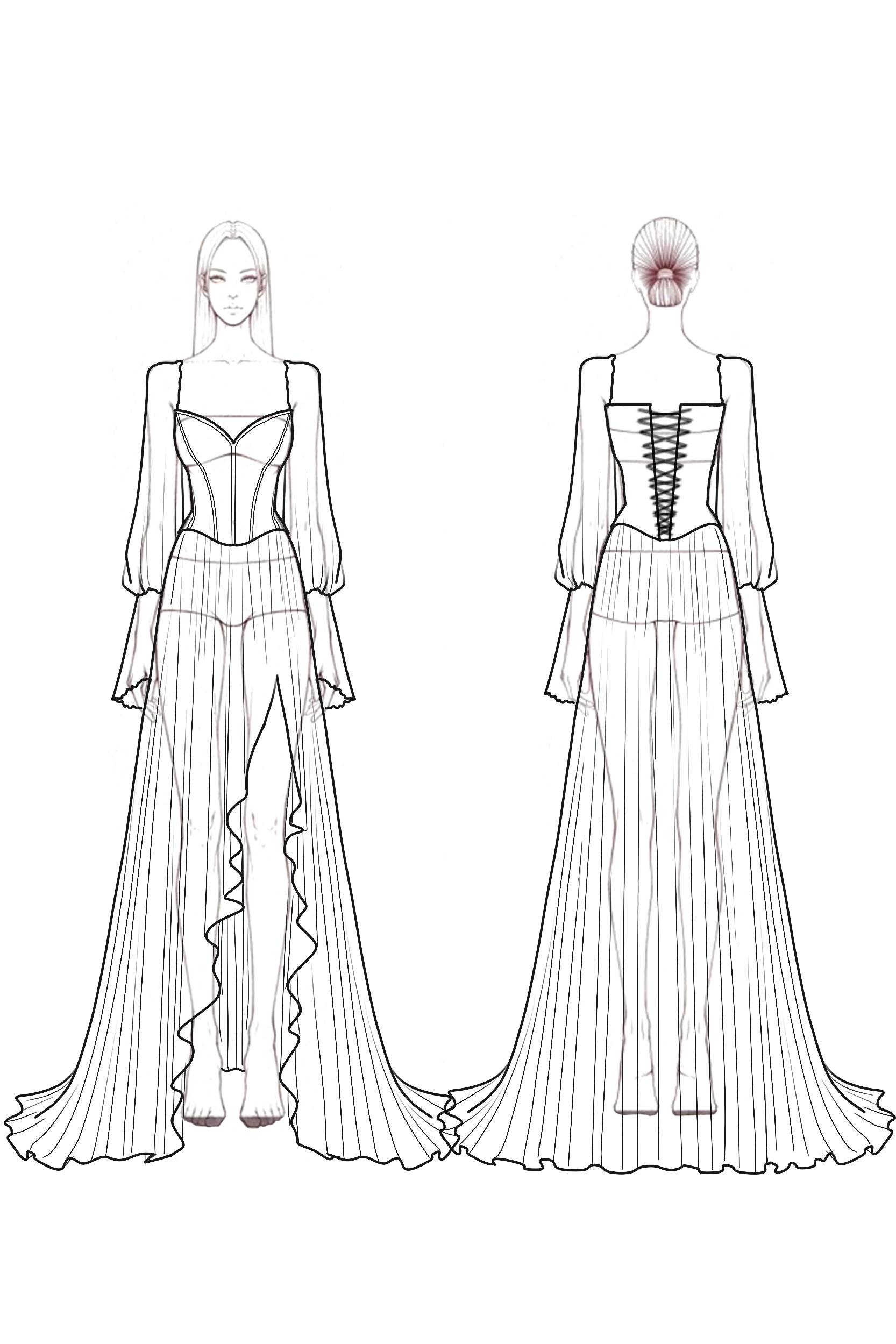 Boho Dress Brown V Neck Lace Chiffon Long Sleeve High Slit Maxi Dress