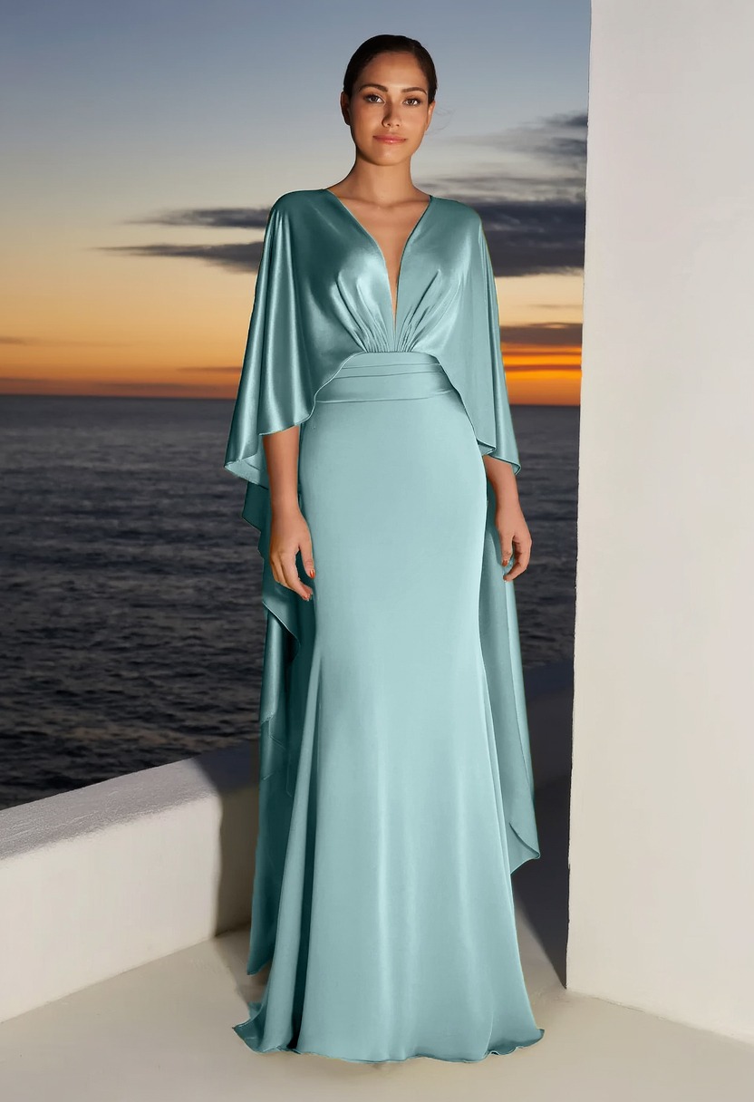 Formal Evening Dress Green V Neck Maxi Dress