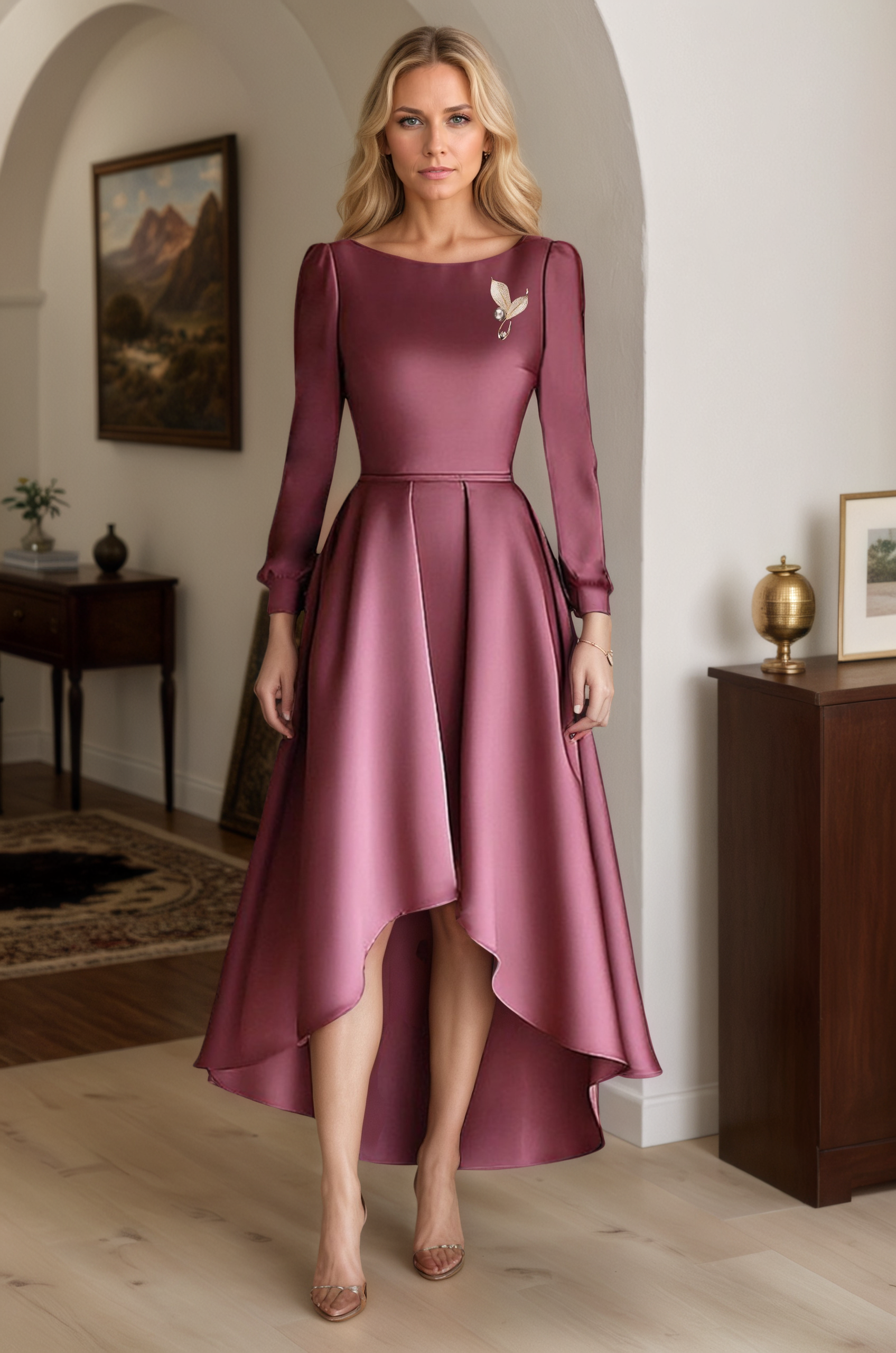Party ​Dress Purple Satin Midi Mother of the Bride Dress