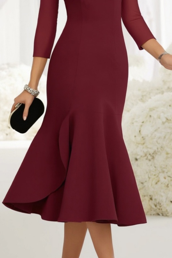 Mother of th Bride Dress Burgundy Sweatheart Neck Mermaid Midi Dress
