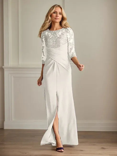 Plum Sheath Lace Stretch Crepe Mother of the Bride Dress