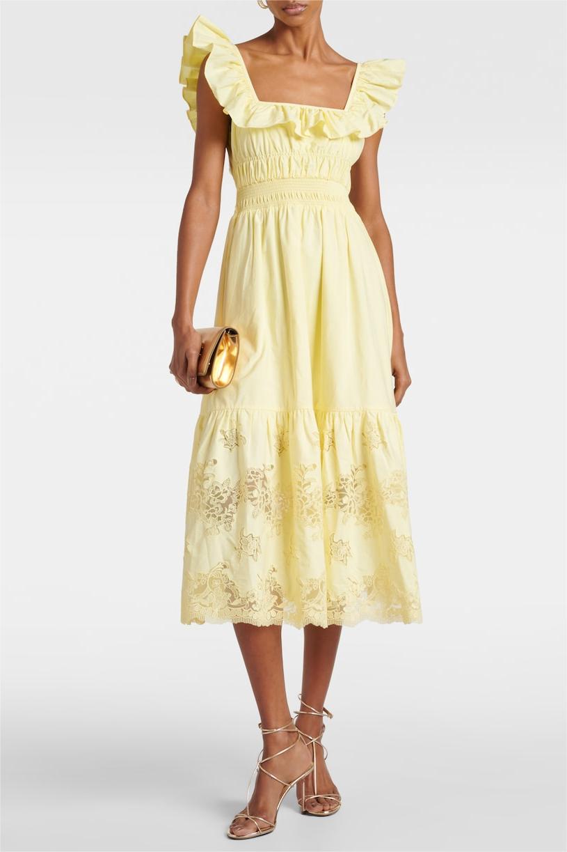 Lace Embroidered Frill Sleeveless Midi Dress
