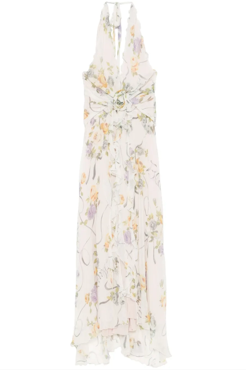 3D Flower Chiffon Ruffle Maxi Dress