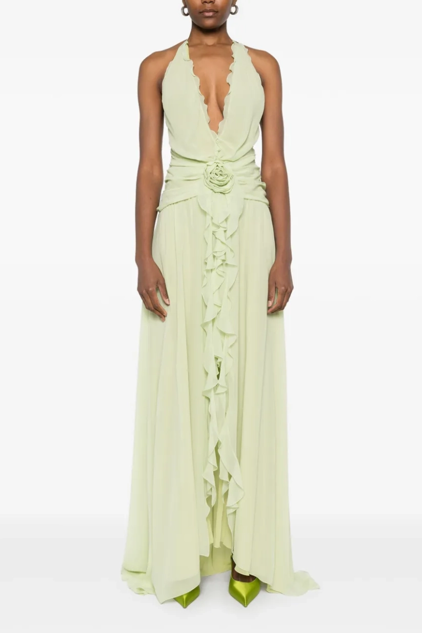 3D Flower Chiffon Ruffle Maxi Dress