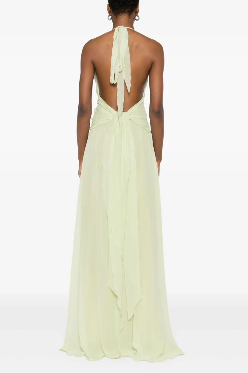 3D Flower Chiffon Ruffle Maxi Dress