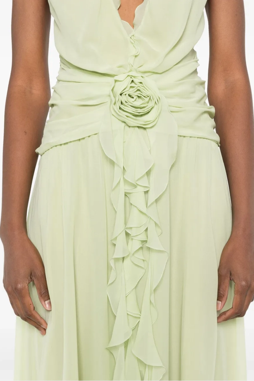 3D Flower Chiffon Ruffle Maxi Dress