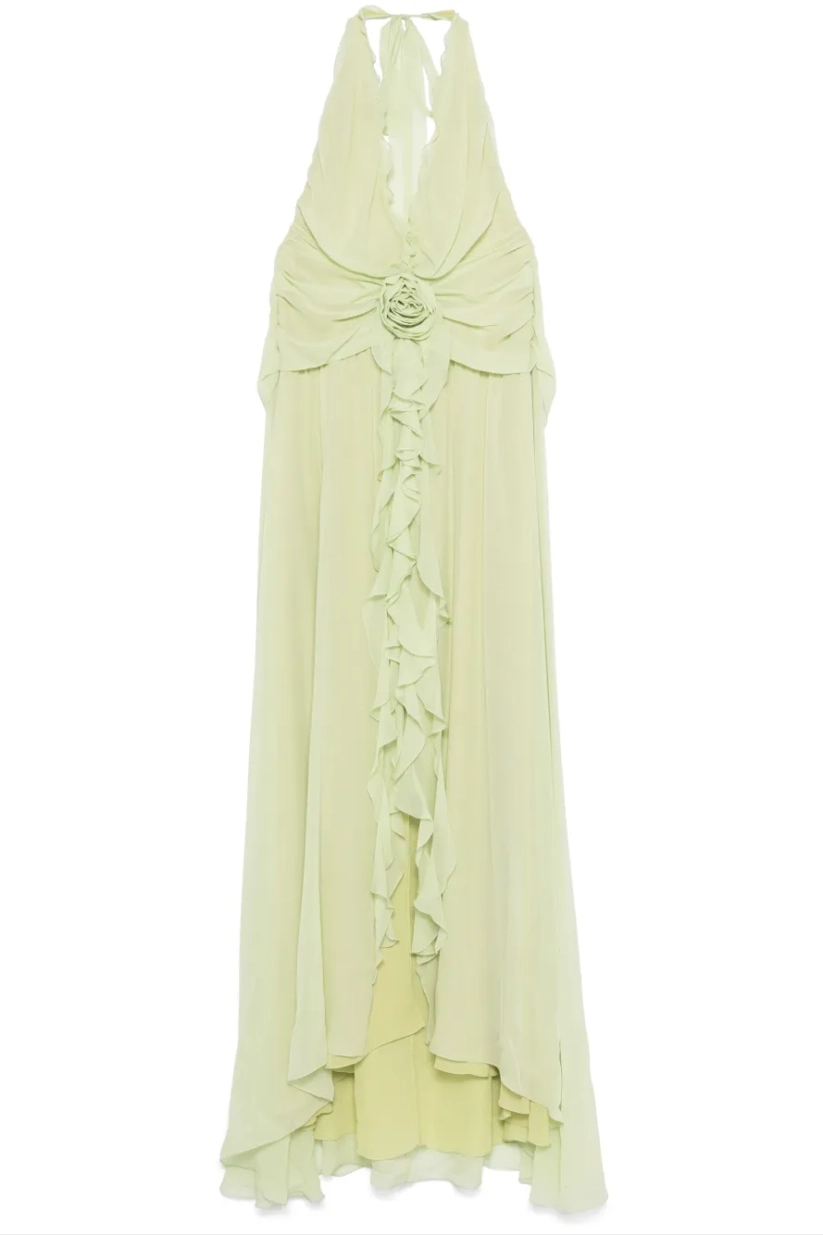 3D Flower Chiffon Ruffle Maxi Dress