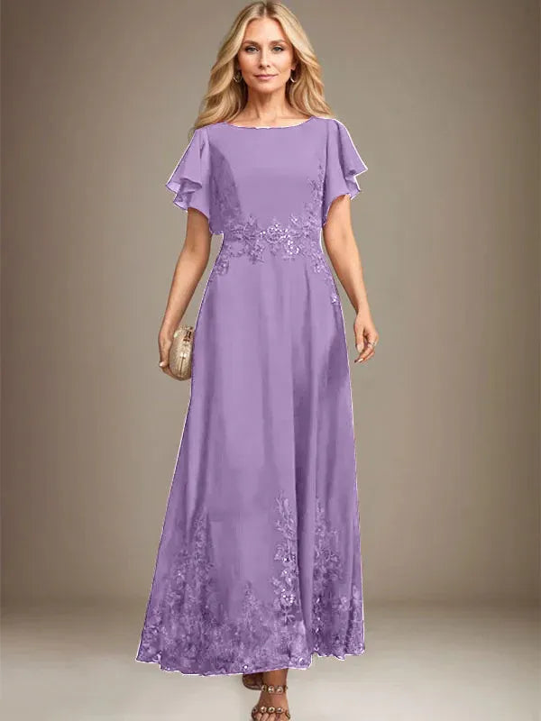 A-line Scoop Ankle-Length Lace Chiffon Mother of the Bride Dress With Sequins