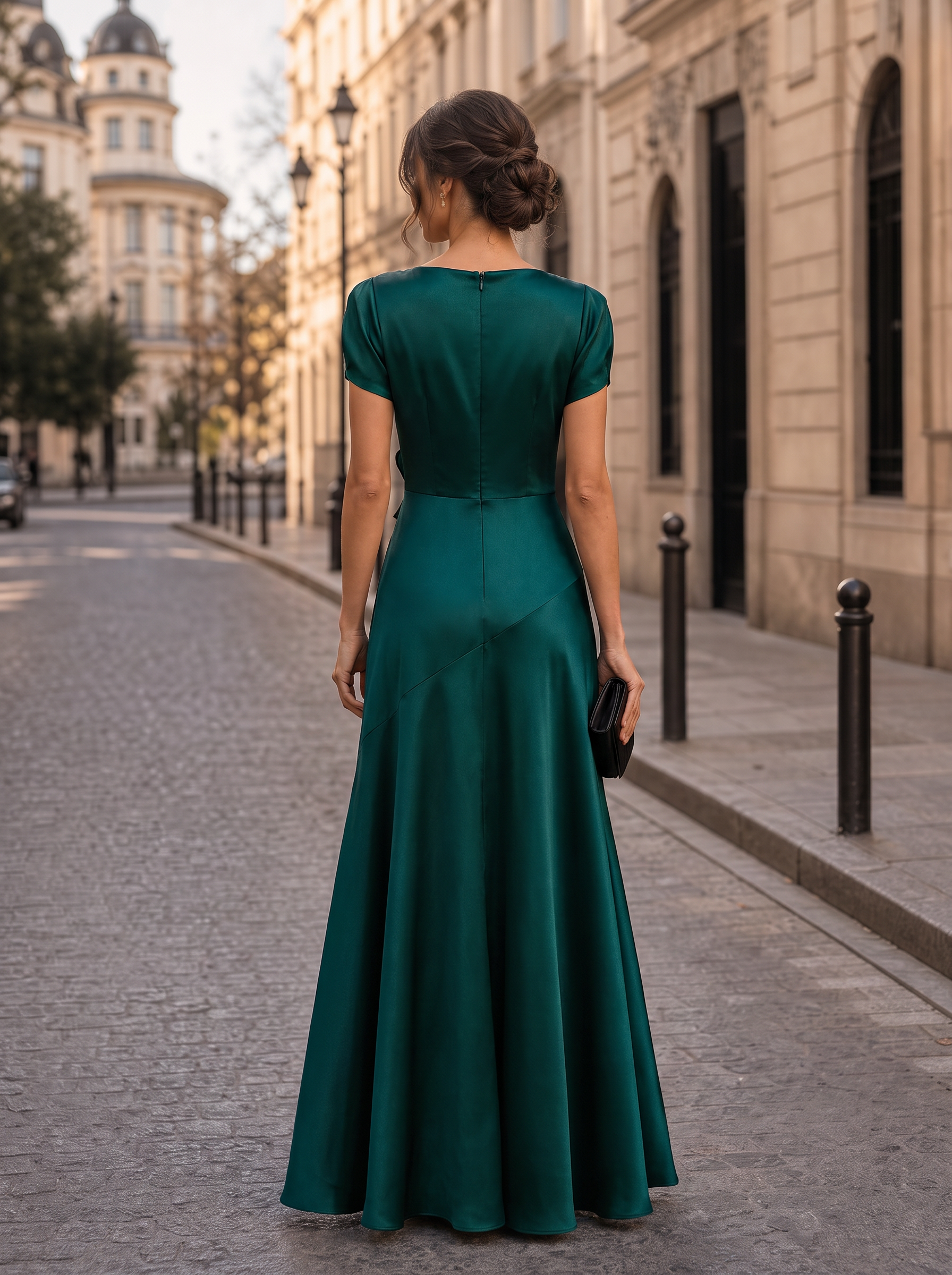 green rosette dress Dark Cowl Neck Short Sleeve Draped A-Line Floor-Length Gown – vulldy Strapless dress
