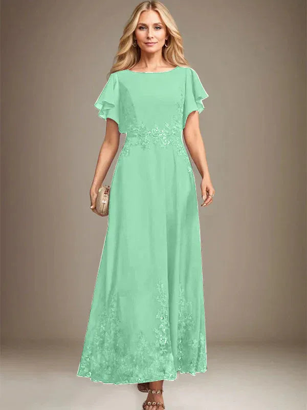 A-line Scoop Ankle-Length Lace Chiffon Mother of the Bride Dress With Sequins