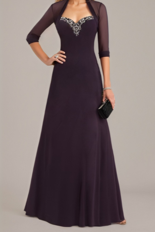 Formal Dress Dark Purple Sweetheart Neck  Maxi Mother of the Bride Dress
