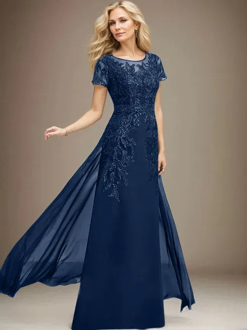 Sheath/Column Scoop Illusion Floor-Length Lace Chiffon Mother of the Bride Dress With Sequins