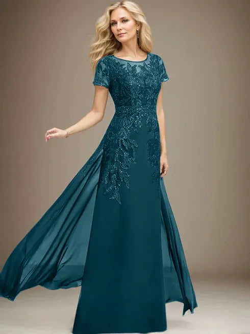 Sheath/Column Scoop Illusion Floor-Length Lace Chiffon Mother of the Bride Dress With Sequins