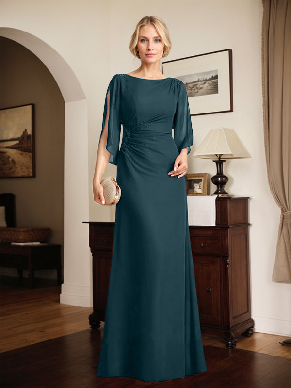 Sheath/Column Scoop Floor-Length Chiffon Mother of the Bride Dress With Pleated Beading