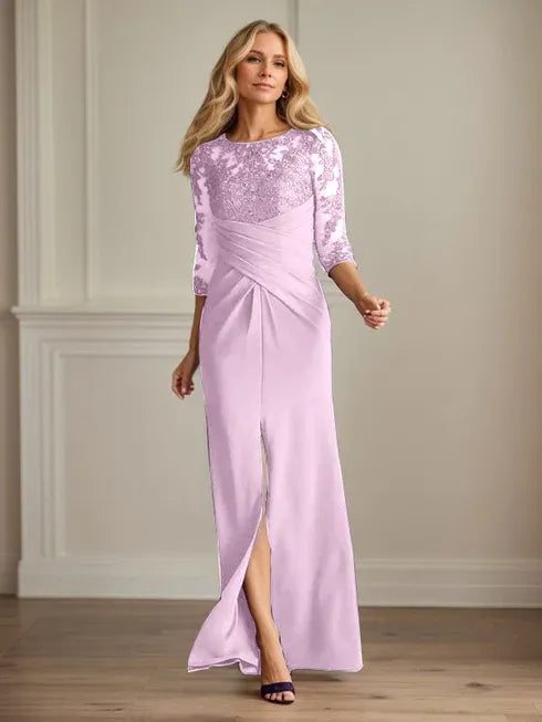 Plum Sheath Lace Stretch Crepe Mother of the Bride Dress