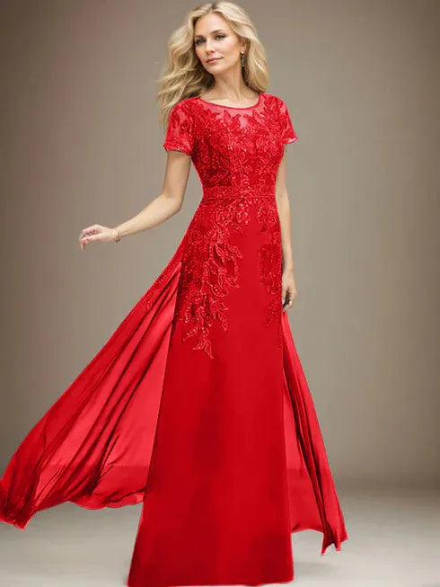 Sheath/Column Scoop Illusion Floor-Length Lace Chiffon Mother of the Bride Dress With Sequins