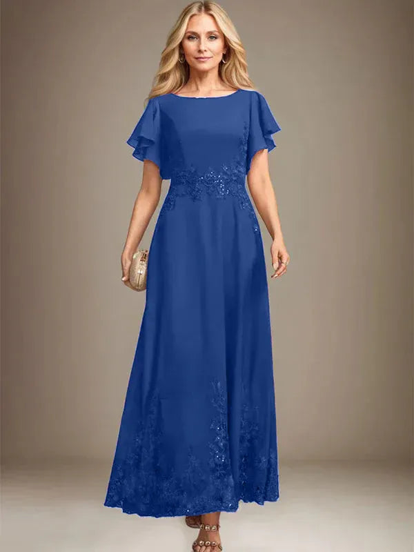A-line Scoop Ankle-Length Lace Chiffon Mother of the Bride Dress With Sequins