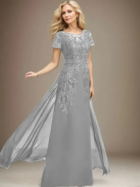 Sheath/Column Scoop Illusion Floor-Length Lace Chiffon Mother of the Bride Dress With Sequins