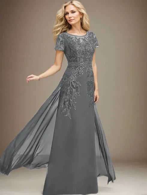 Sheath/Column Scoop Illusion Floor-Length Lace Chiffon Mother of the Bride Dress With Sequins