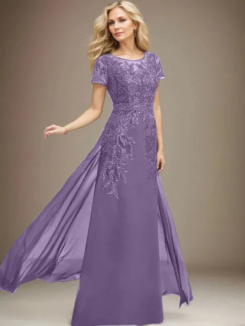 Sheath/Column Scoop Illusion Floor-Length Lace Chiffon Mother of the Bride Dress With Sequins