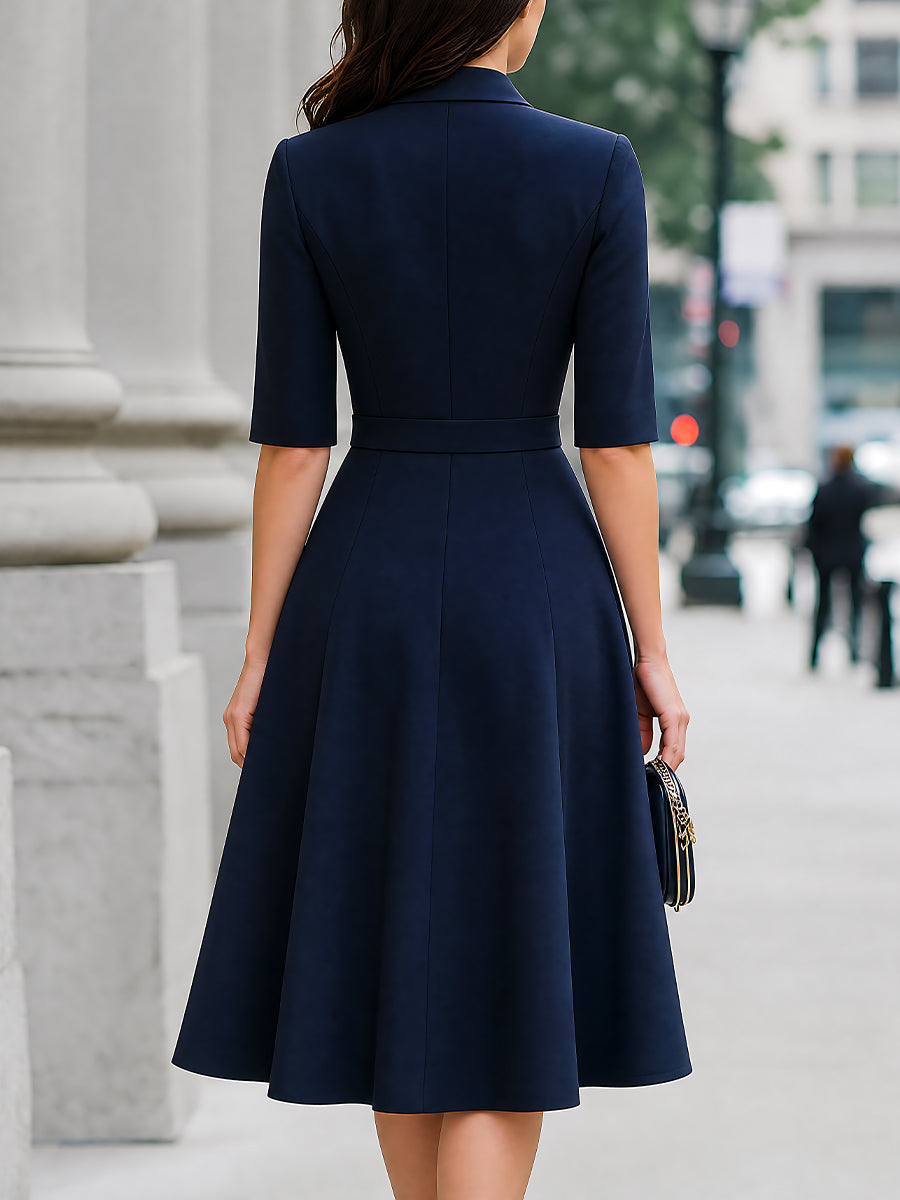 Belted Wrap-Front Blazer A-Line Midi Dress